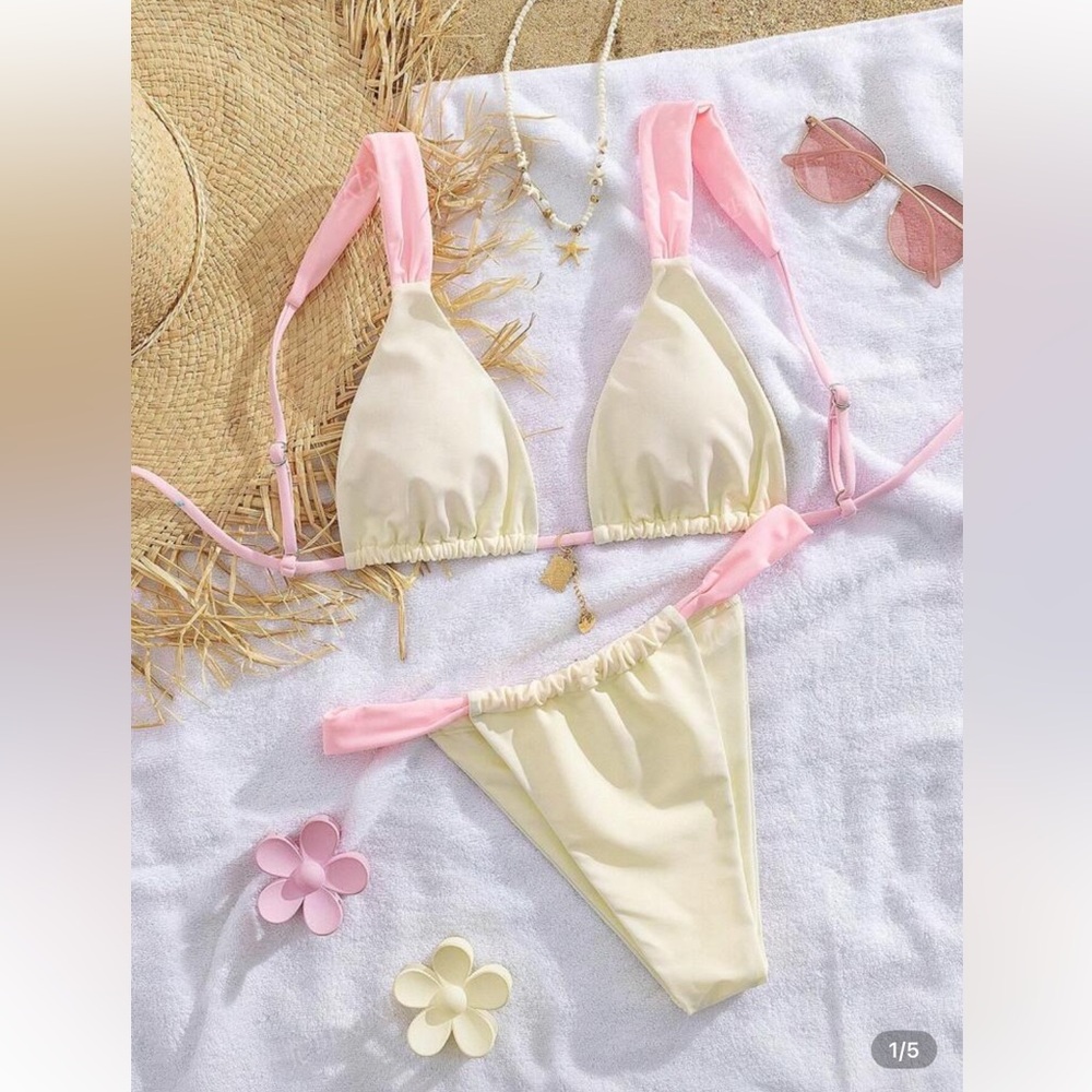 SHEIN Pink and Yellow Bikini Set